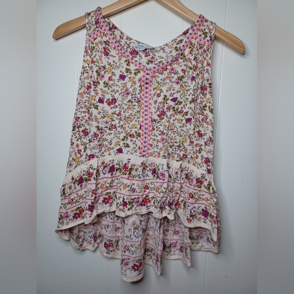 Patrons Of Peace Floral Boho Sleeveless Top in Cream Pink - Size Small - Picture 4 of 5